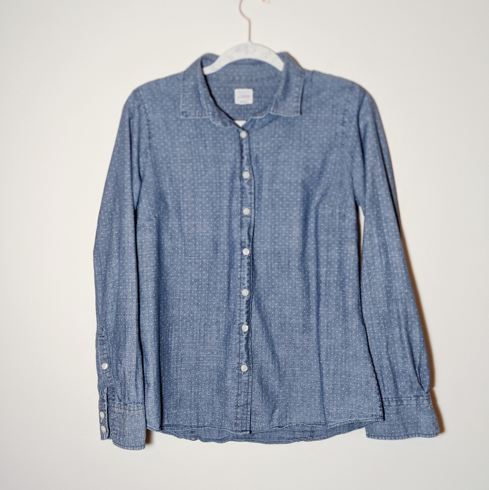 J Crew Factory Perfect Shirt Chambray Polka Dot
